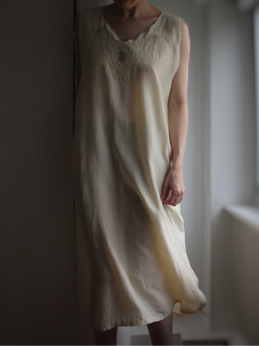 1920's Silk Net Basket & Floral Embroidered Slip Dress